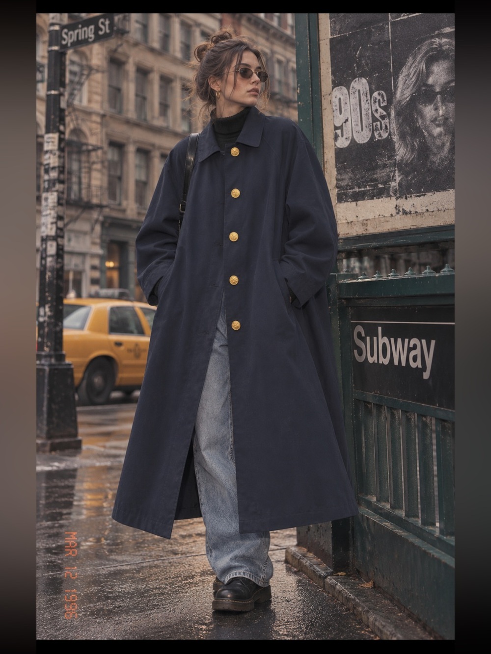 Vintage 90’s! PIZAZZ, the navy trench coat oversized!